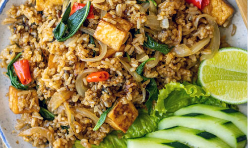Plate of Thai Basil Fried Rice with vegetables