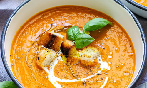 Bowl of hot Tomato Basil Soup